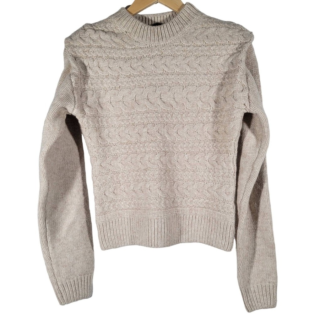 BLANKNYC Womens XS Beige Cable Knit Mock Neck Sweater Pullover